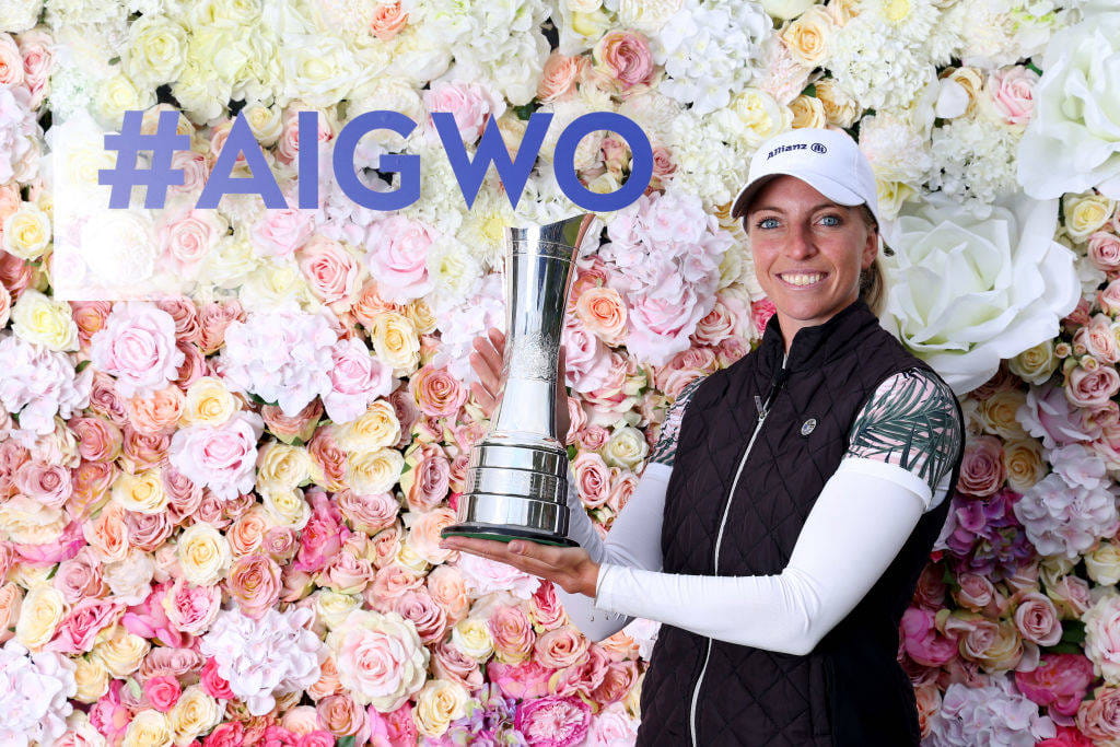 Sophia Popov poses with the AIG Women's Open trophy